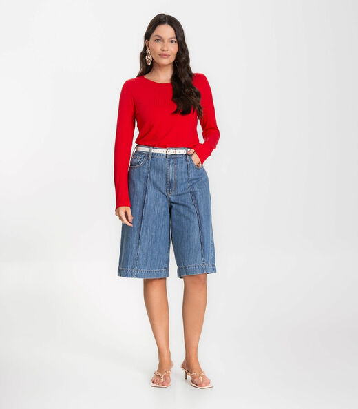 Blusa Feminina Canelada Com Manga Longa Rovitex Vermelho