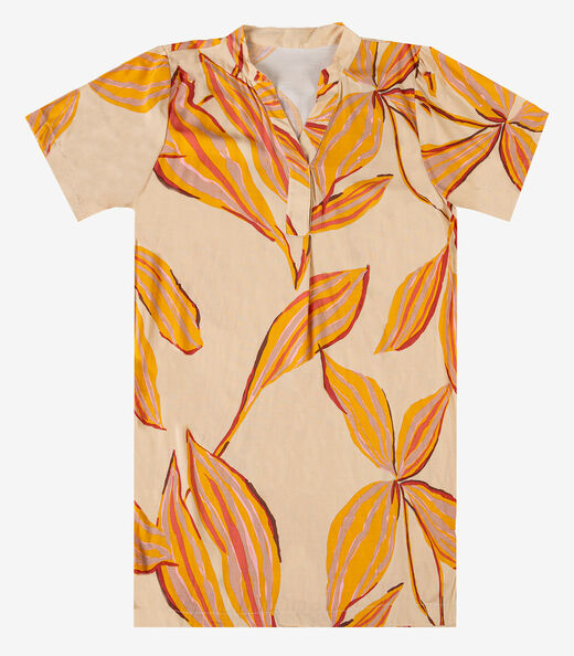 Vestido Curto Estampado Com Peitilho Infinita Cor Bege