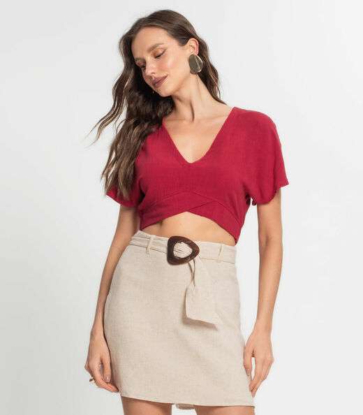 Image_Blusa Cropped Feminina Em Linho Endless Vermelho