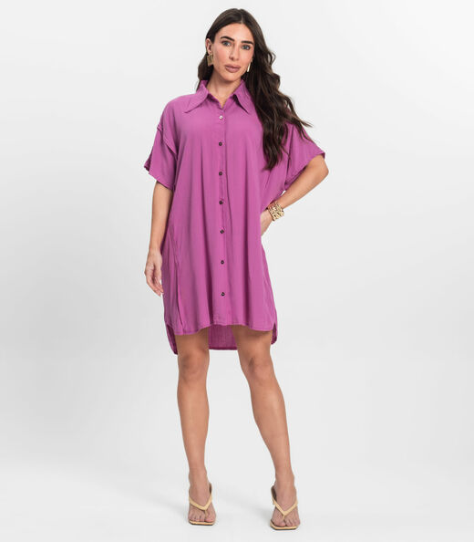 Vestido Chemise Feminino Com Gola Endless Rosa