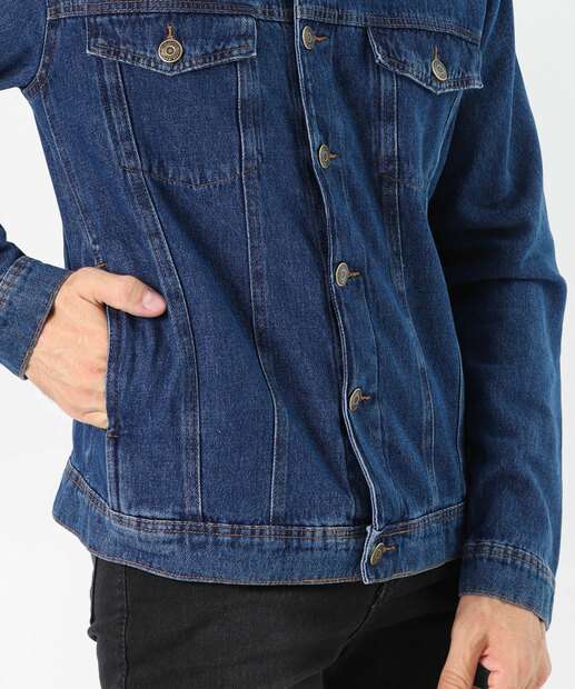Jaqueta Masculina Jeans Bolsos Azul