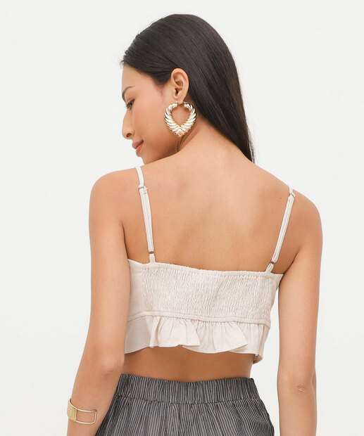 Blusa Cropped Feminina Linho Alças Finas Marisa 