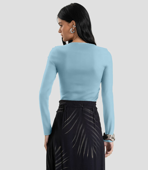 Blusa Feminino Cotton Manga Longa Dianna Azul