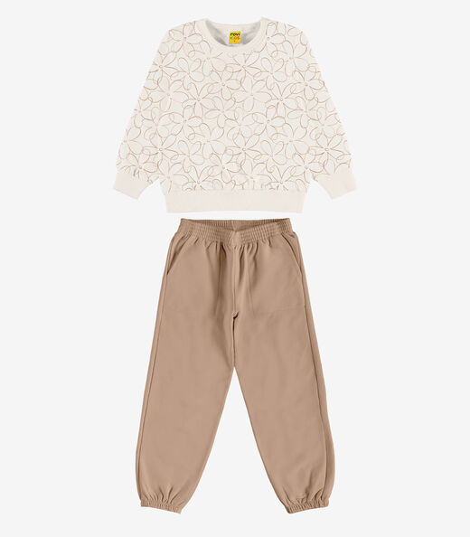 Conjunto Blusão Com Calça Menina Rovi Kids Bege