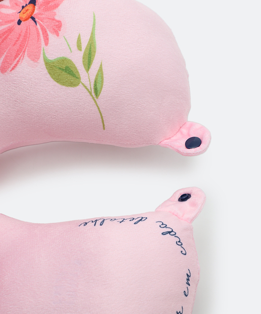 Almofada Pescoço Plush Flores Marisa Rosa