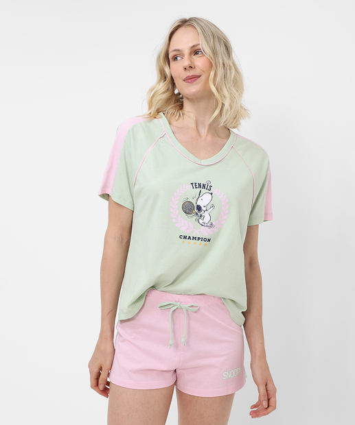 Image_Pijama Feminino Manga Curta Estampa Snoopy Verde