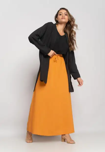 Kimono Manga Longa Viscolinho Preto Salvatore Fashion