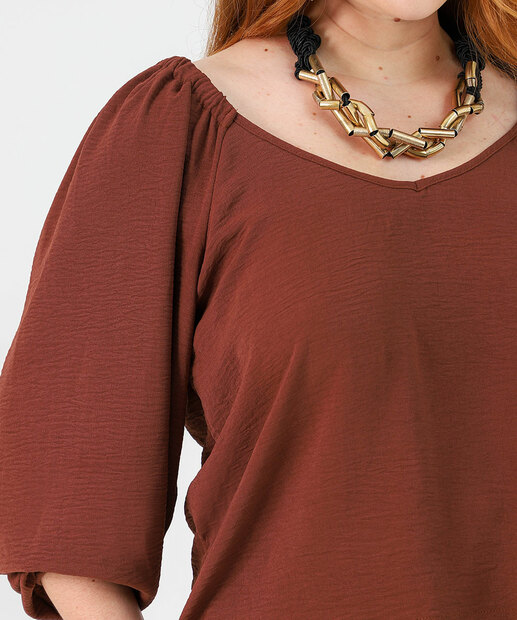 Blusa Plus Size Feminina Manga Princesa 7/8 Marisa Marrom