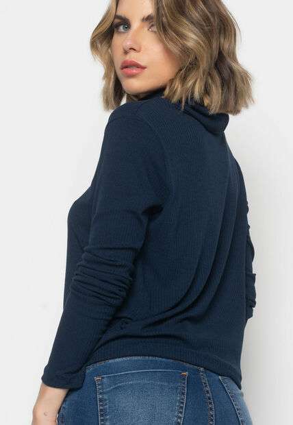 Blusa Golão Manga Longa Canelada Azul Salvatore Fashion