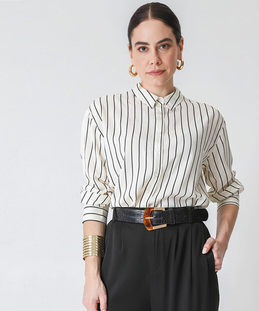 Image_Camisa Feminina Listrada Manga Longa Marisa Bege