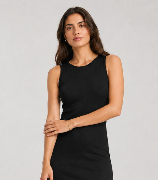 Vestido Midi Feminino Em Ribana Infinita Cor Preto