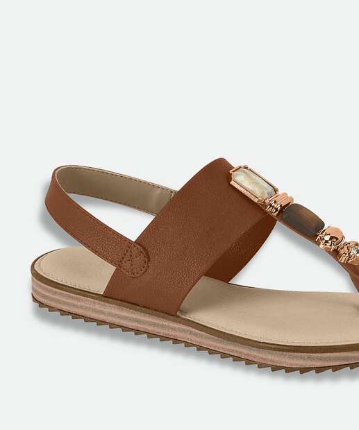 Sandália Feminina Rasteira Pedras Sintéticas Modare Marrom