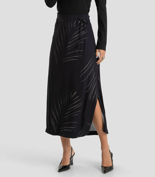 Saia Midi Feminino em Tecido Viscose Dianna Preto