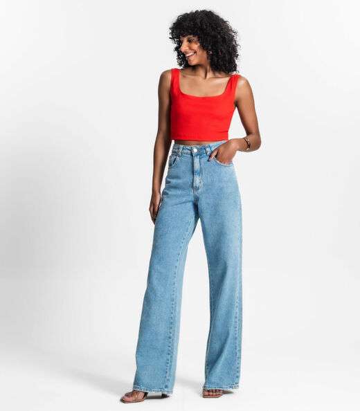 Top Cropped Ribana Básico Rovitex Laranja