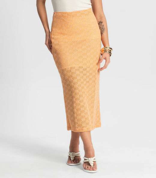 Saia Midi Em Tricot Endless Laranja