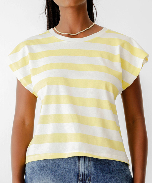 Blusa Feminina Listrada Manga Curta Marisa Off White