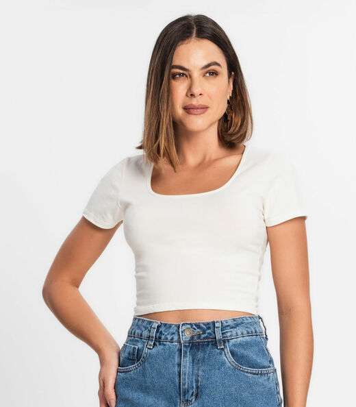 Blusa Cropped Feminina Rovitex Bege