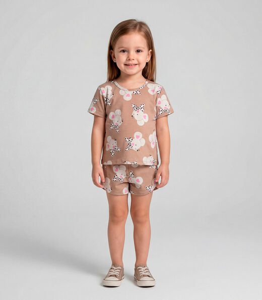 Conjunto Infantil Blusa e Shorts Select Marrom