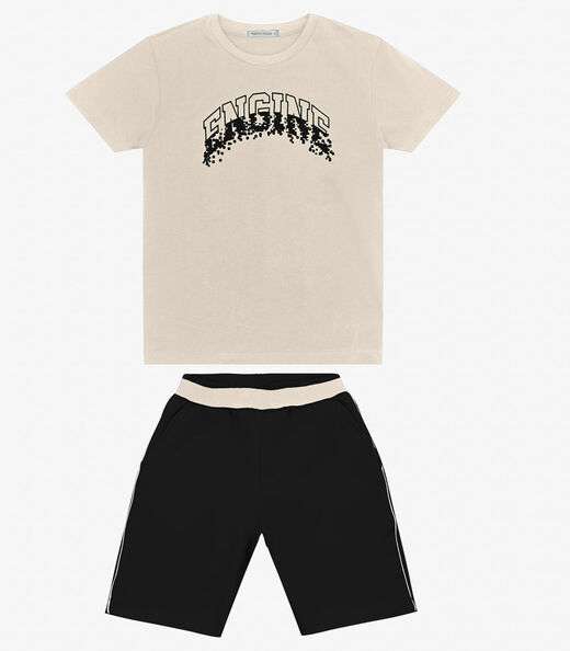 Conjunto Masculino Camiseta com Bermuda Trick Nick Bege