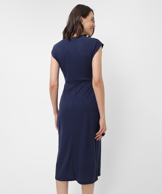 Vestido Midi Feminino Fenda Amarração Marisa Azul