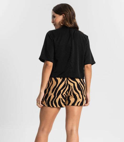 Shorts Saia Feminino Estampado Style Box Marrom