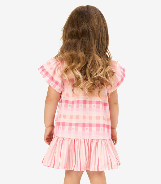Vestido Feminino Meia Malha Listrado Rovi Kids Rosa