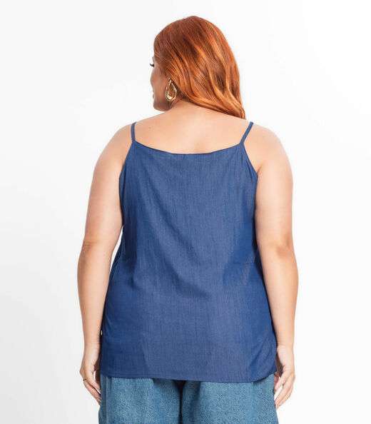 Blusa De Alça Feminina Plus Size Secret Glam Azul
