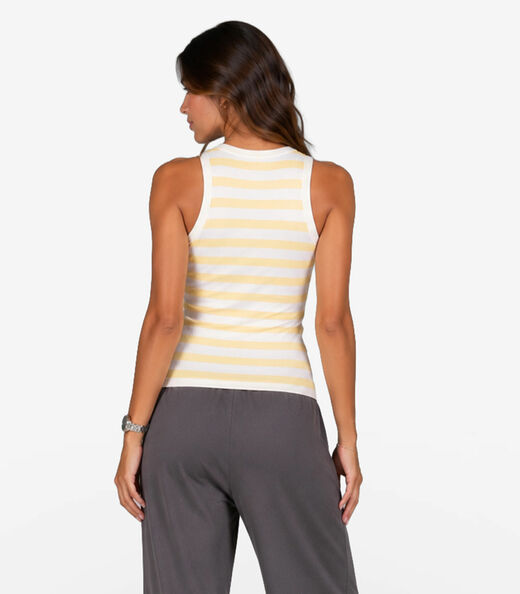 Regata Feminina Ribana Canelada Listrada Minty Amarelo