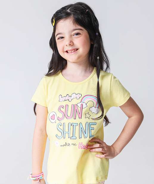 Conjunto Infantil Estampa Flores Marisa Tam 4 a 10 Amarelo