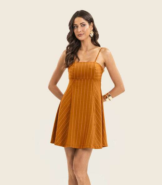 Vestido Curto De Alças Decote Quadrado Endless Marrom