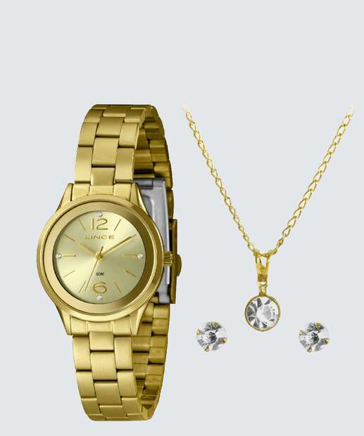 Kit Relógio Feminino Strass Lince LRGH166L30K00UC2KX