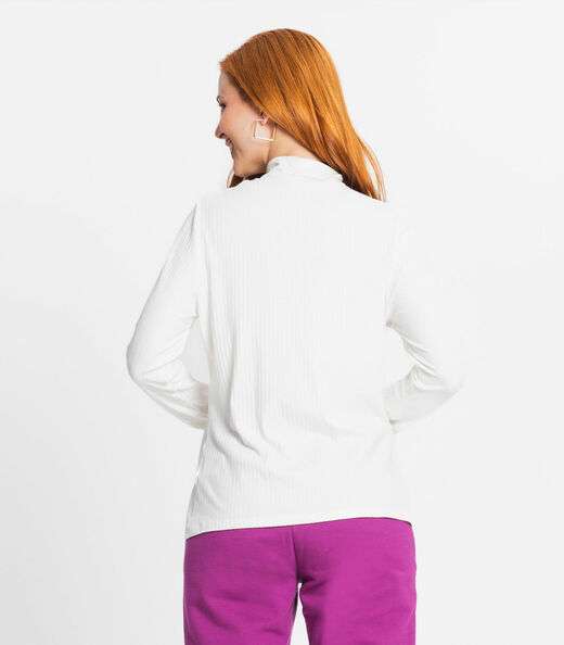 Blusa Manga Longa Canelada Rovitex Bege