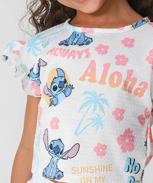 Blusa Infantil Textura Stitch Tam 4 a 10 Off White