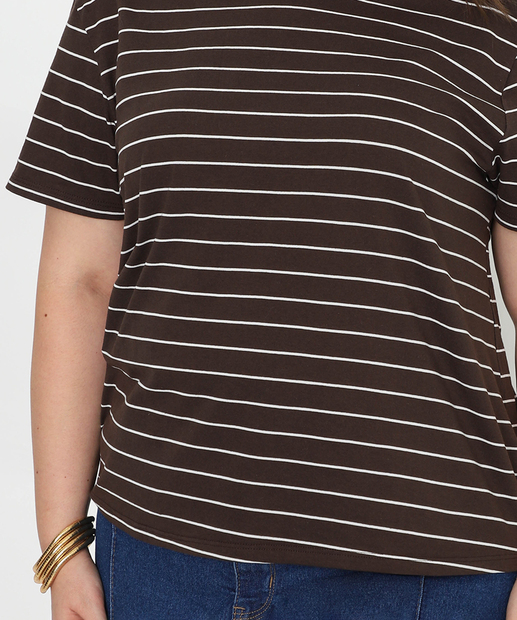 Blusa Plus Size Feminina Listrada Marisa Marrom