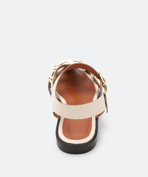 Sandália Feminina Rasteira Tachas Marisa Off White