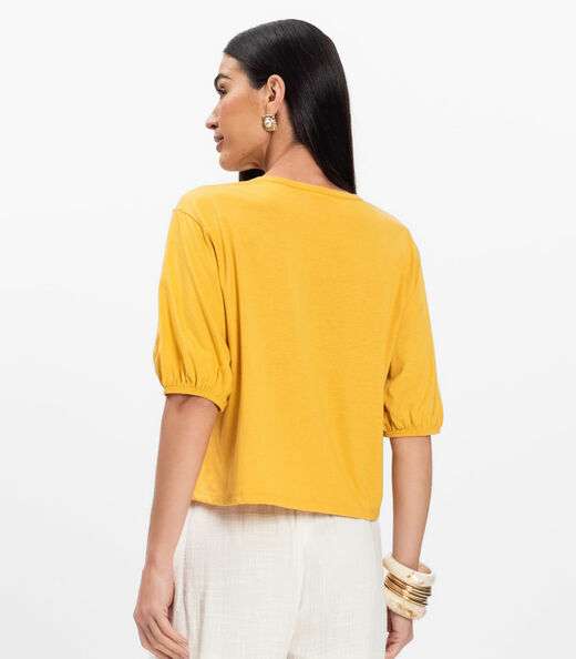 Blusa Manga Camponesa Feminina Rovitex Amarelo
