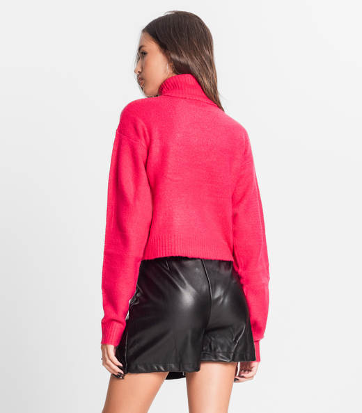 Blusão Juvenil Feminino Em Tricot Gola Alta Minty Rosa