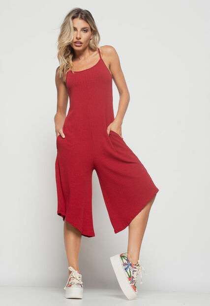 Image_Macacão Alça Fina  Pantacourt Canelado Vermelho