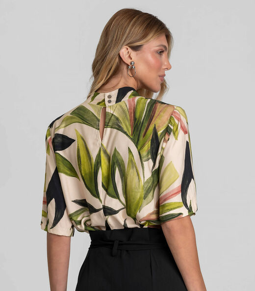 Blusa Feminina em Tecido Estampado Dianna Bege