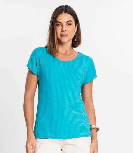 Blusa Feminina Ribana Canelada Básica Rovitex Azul