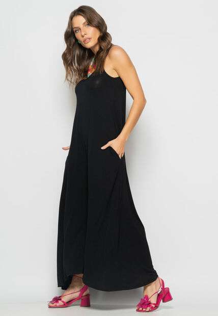 Macacão Alcinha Pantalona Malha Preto Salvatore