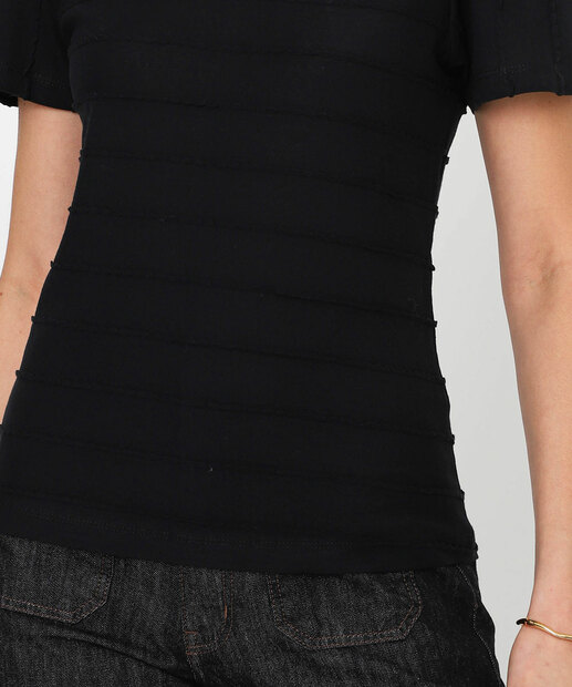 Blusa Feminina Textura Manga Curta Princesa Marisa Preto