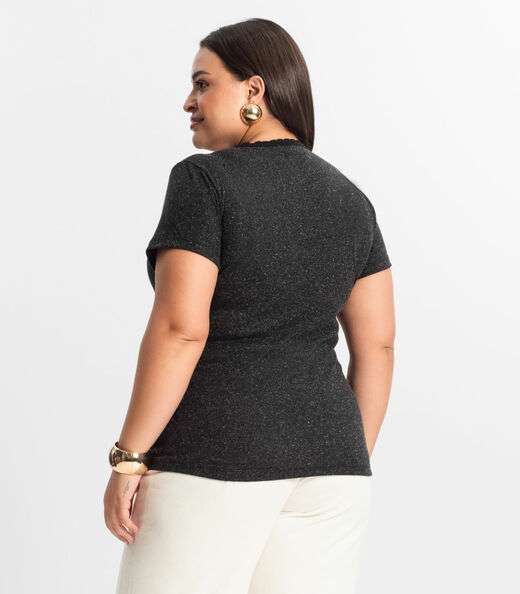 Blusa Feminina Manga Curta Ribana De Linho KO Preto