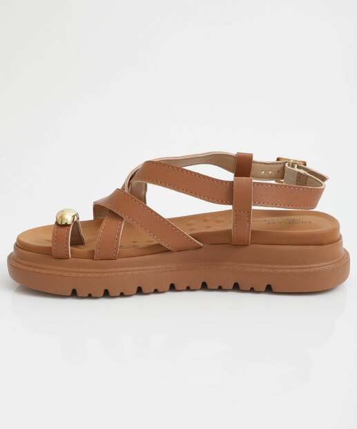 Sandália Feminina Flatform Tiras Modare Caramelo