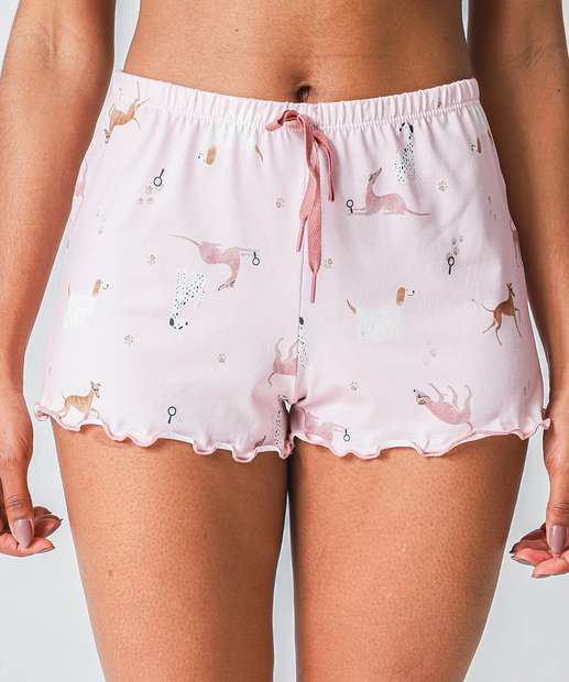 Short Pijama Feminino Avulso Cachorros Marisa Rosa