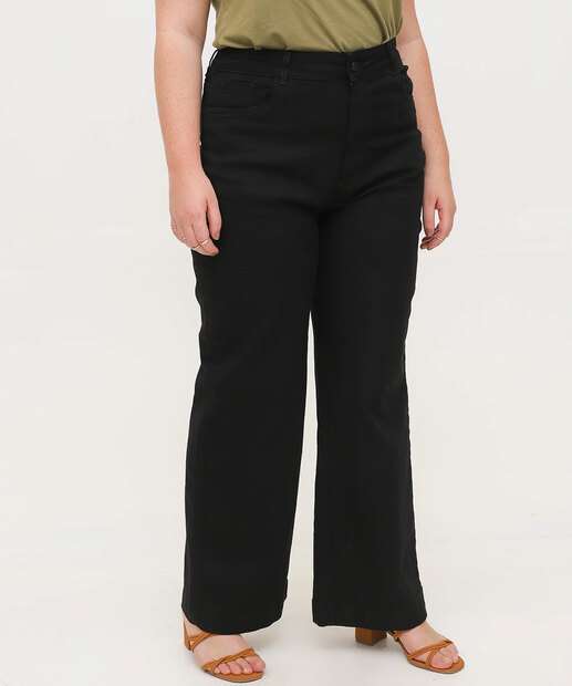 Calça Plus Size Feminina Sarja Wide Leg Sawary