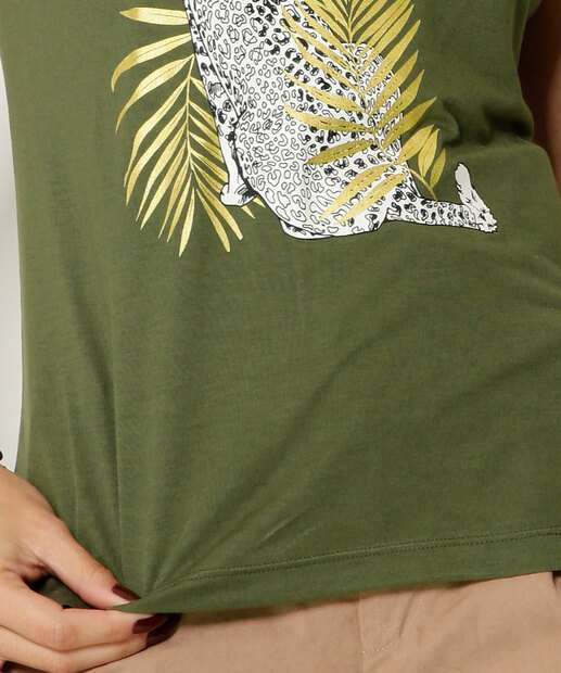Blusa Feminina Animal Print Manga Curta Marisa