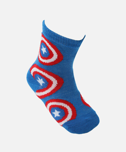 Kit 2 Meias Infantil Estampa Capitão América Marvel Azul