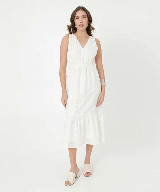 Vestido Feminino Midi Brilho Lurex Sem Manga Marisa