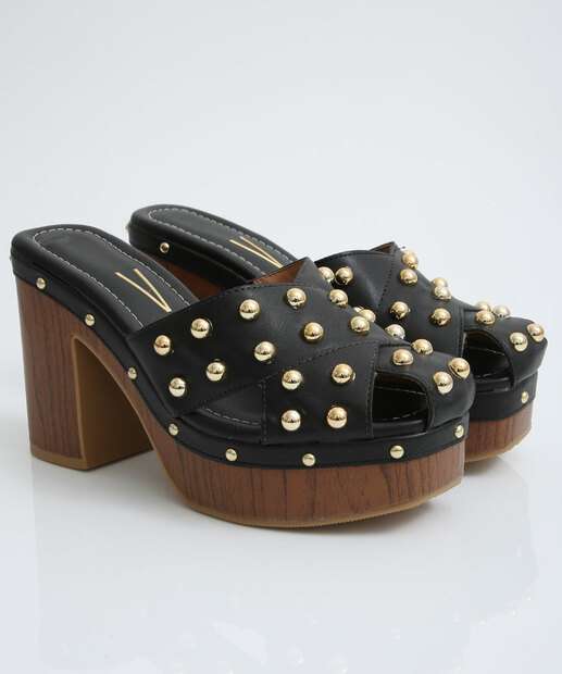 Tamanco Feminino Salto Grosso Tachas Vizzano